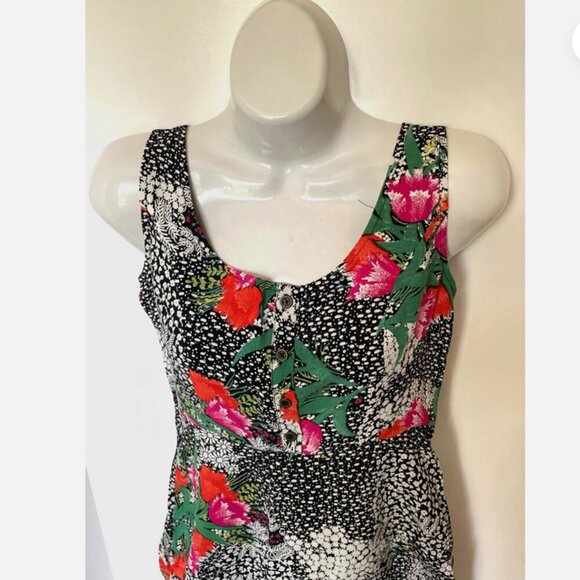 Anthropologie Floral Asymmetric Dress 2 Black Sleeveless V-Neck Lightweight - Picture 4 of 10